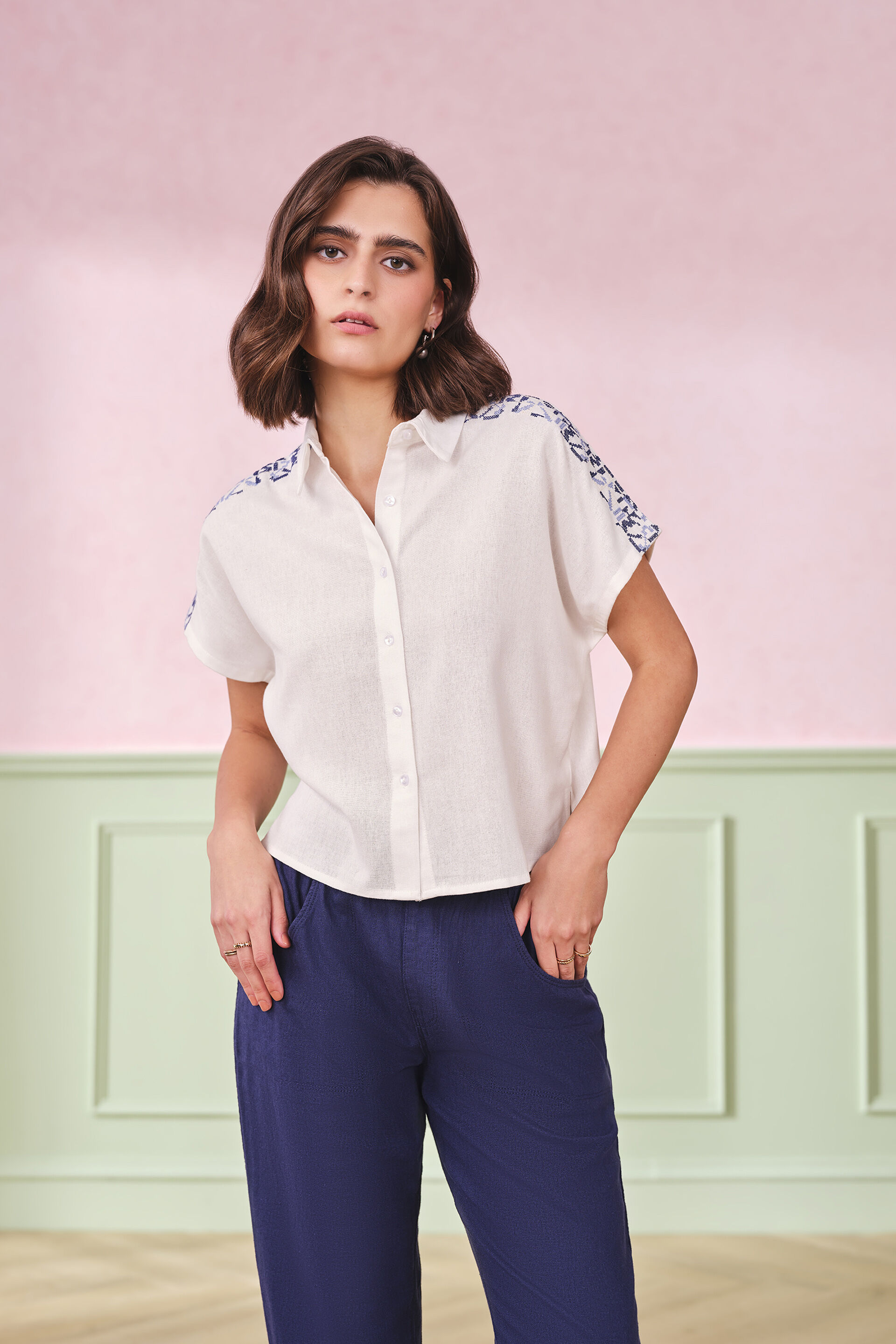 Ocean's Whisper Viscose Blend Shirt, White, image 1